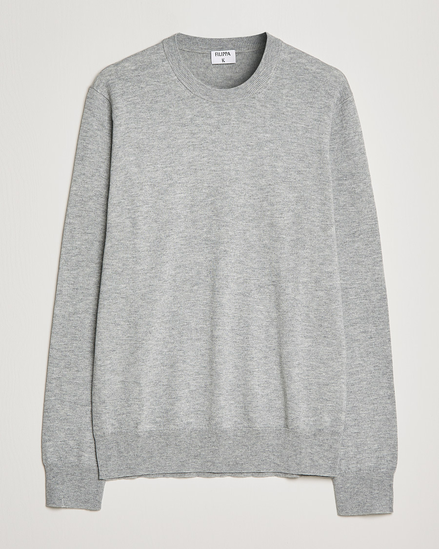 Herr | Tröjor | Filippa K | Cotton Merino Basic Sweater Light Grey Melange