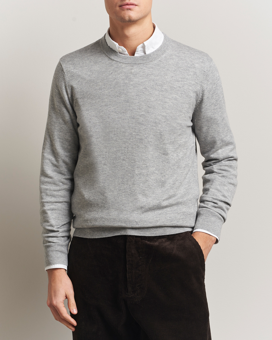 Herr | Tröjor | Filippa K | Cotton Merino Basic Sweater Light Grey Melange