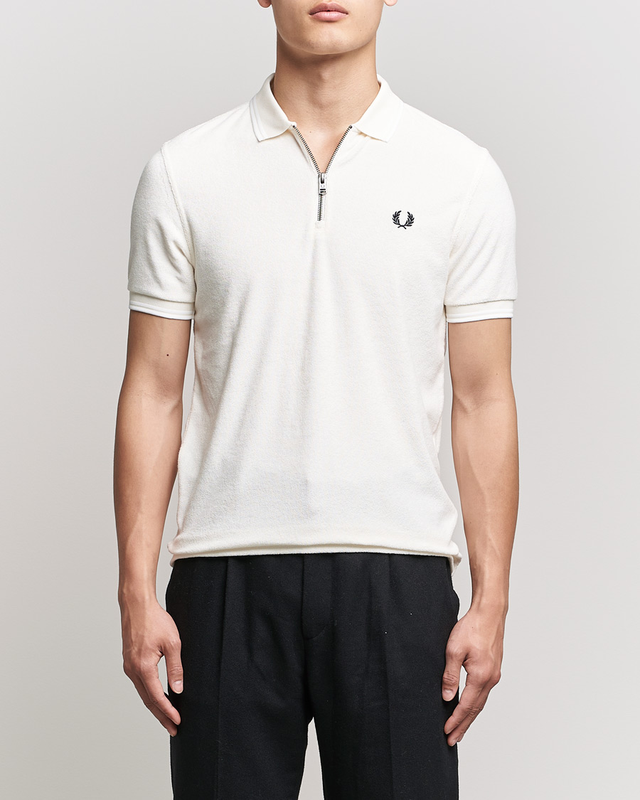 Herr | Pikéer | Fred Perry | Towelling Zip Neck Polo Ecru