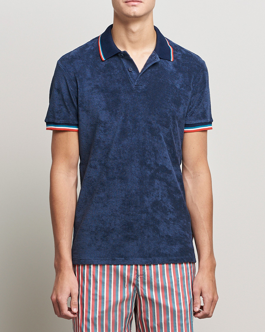 Herr | Pikéer | Orlebar Brown | Jarrett Towelling Striped Tipping Polo Navy
