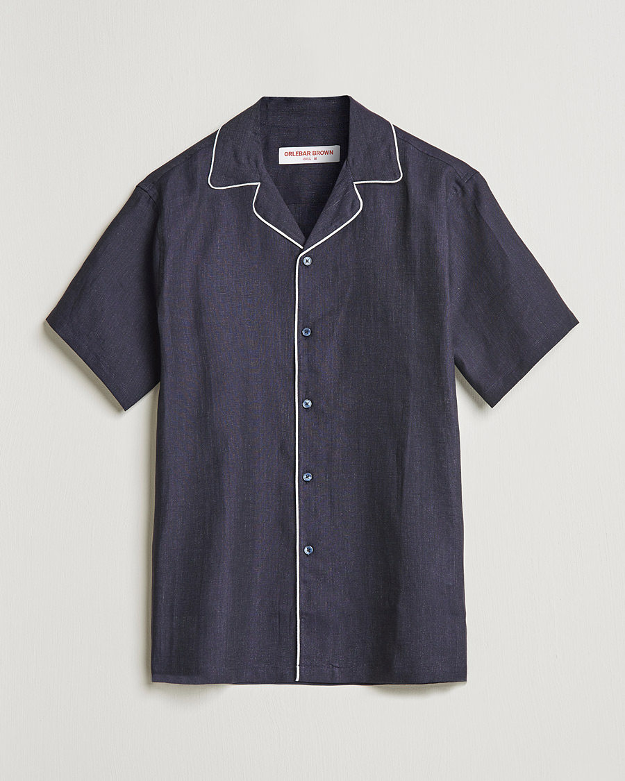 Herr | Skjortor | Orlebar Brown | Hibbert Short Sleeve Linen Shirt Navy