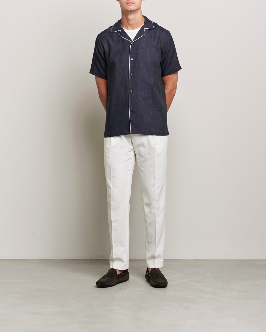 Herr | Skjortor | Orlebar Brown | Hibbert Short Sleeve Linen Shirt Navy