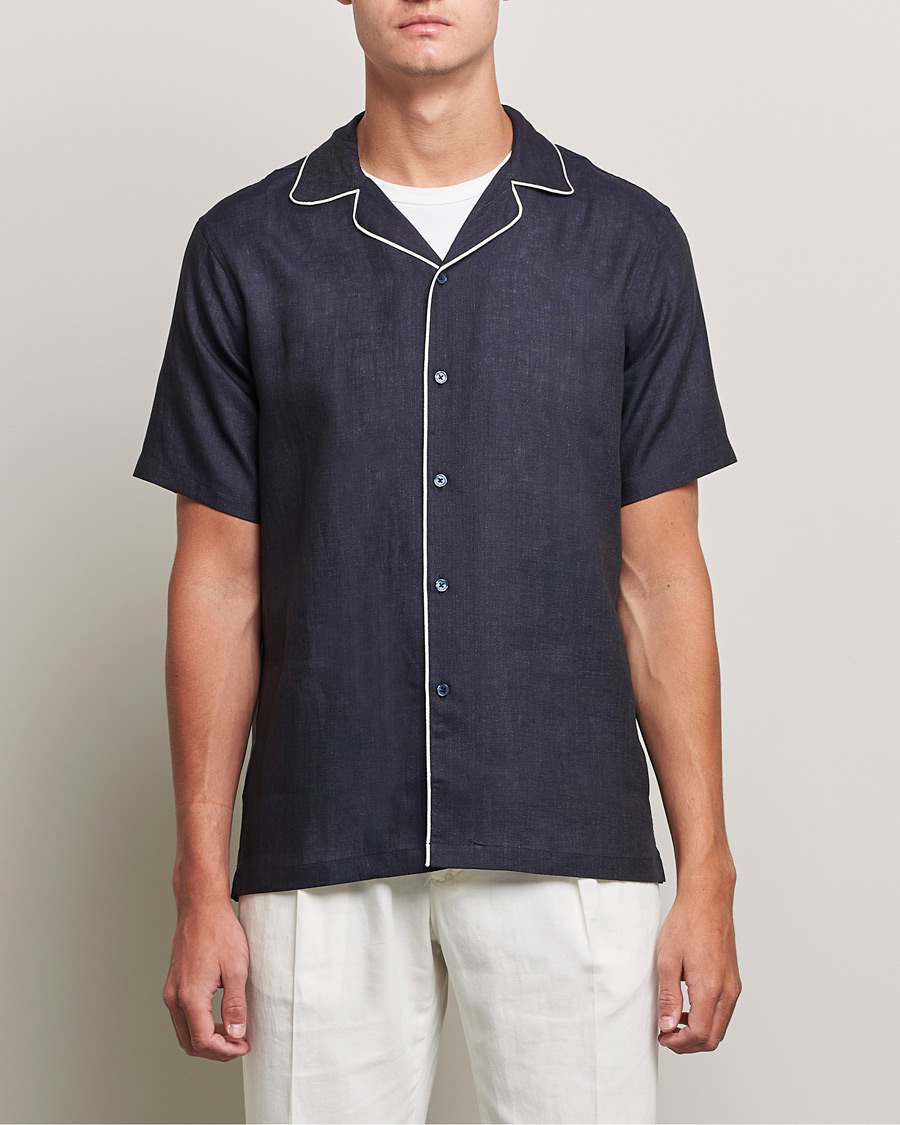 Herr | Skjortor | Orlebar Brown | Hibbert Short Sleeve Linen Shirt Navy