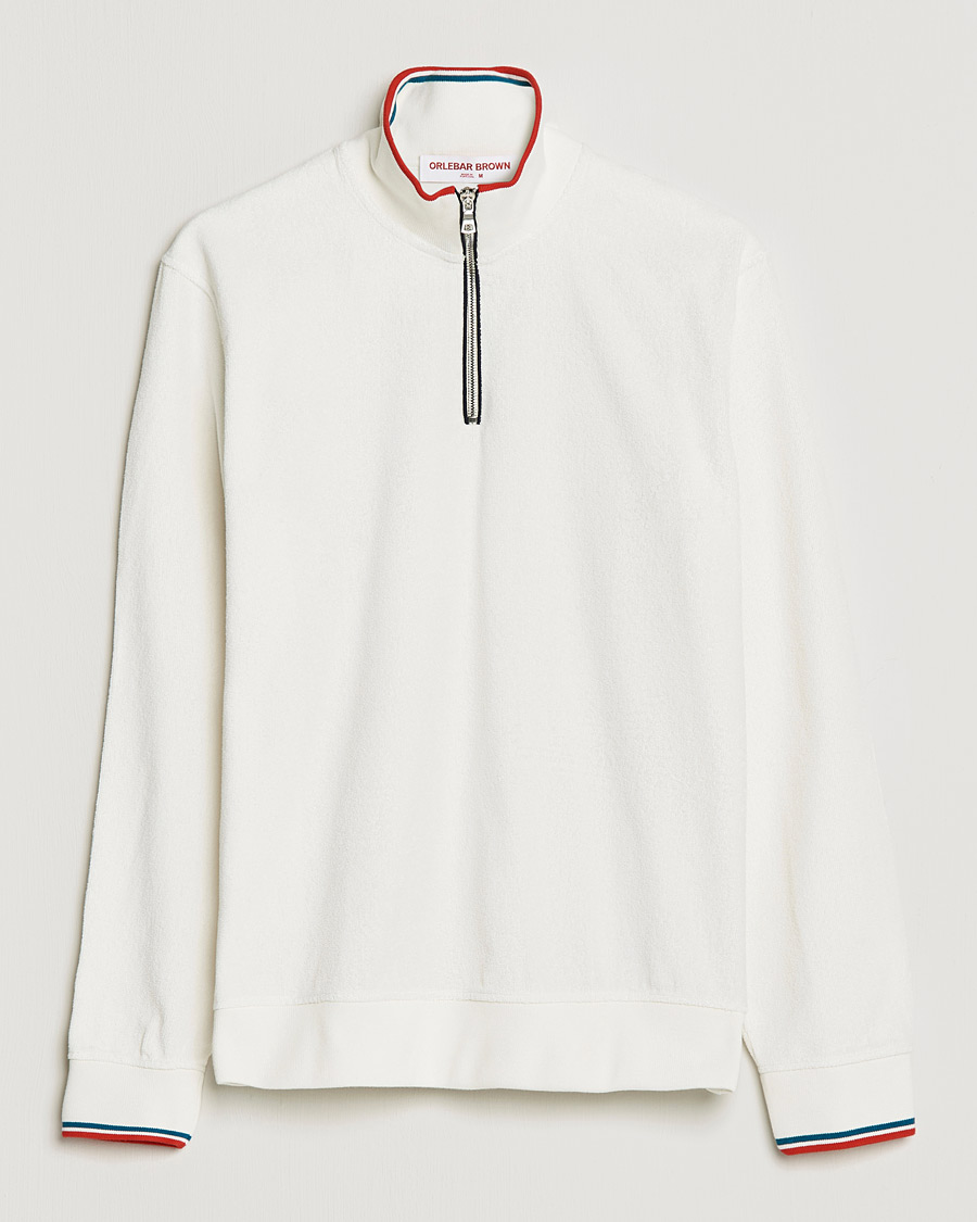 Herr | Tröjor | Orlebar Brown | Nielson OB Stripe Towelling Half Zip White Sand