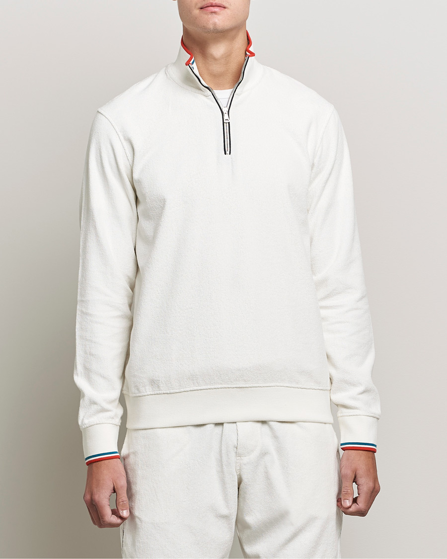 Herr | Tröjor | Orlebar Brown | Nielson OB Stripe Towelling Half Zip White Sand