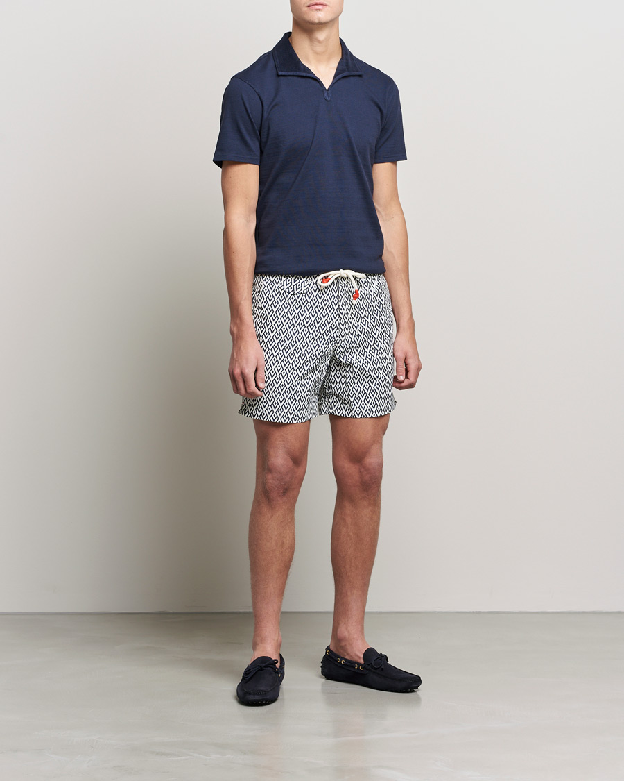 Herr | Badbyxor | Orlebar Brown | Standard Cano Printed Swimshorts Navy/Cloud