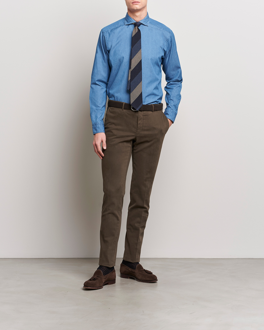 Herr | Skjortor | Eton | Lightweight Casual Fit Denim Shirt Blue