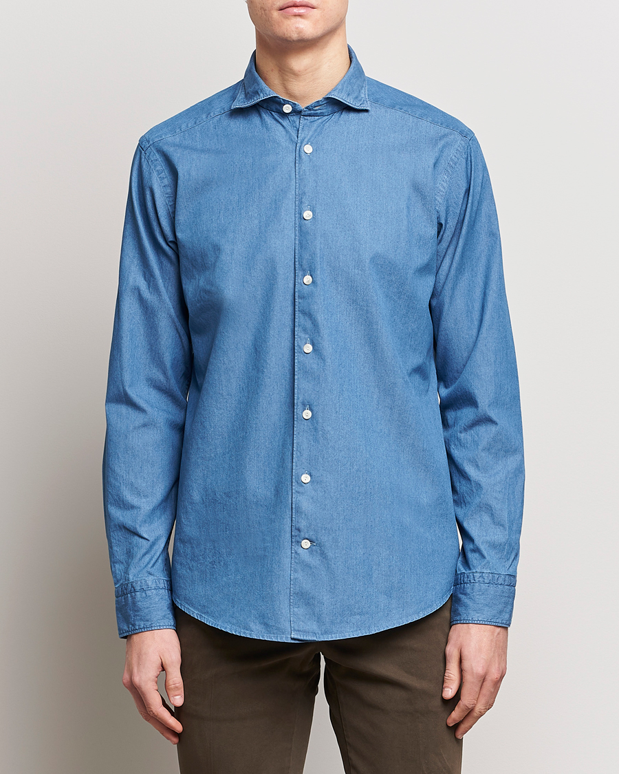 Herr | Casual | Eton | Lightweight Casual Fit Denim Shirt Blue