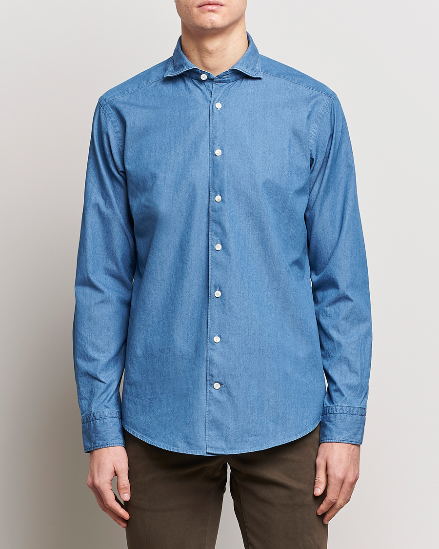 Herr | Business & Beyond | Eton | Lightweight Casual Fit Denim Shirt Blue