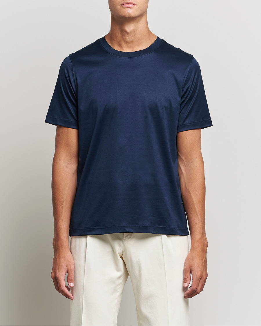 Herr | Kortärmade t-shirts | Eton | Filo Di Scozia Cotton T-Shirt Navy