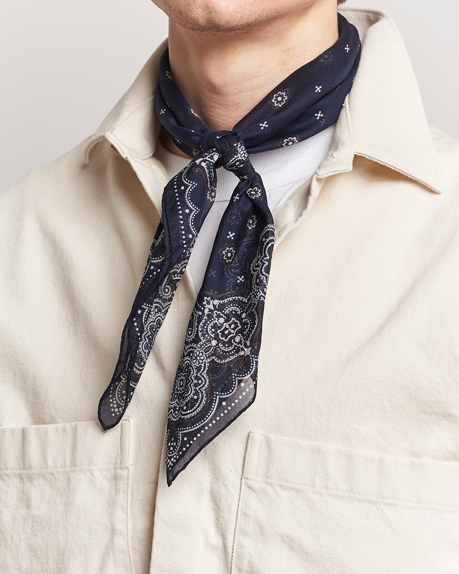 Herr | Accessoarer | Amanda Christensen | Cotton Voilé Printed Medallion Bandana Navy