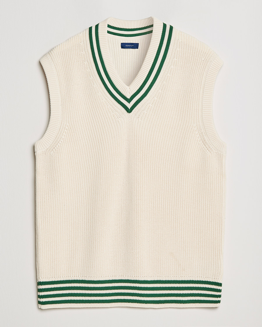 Herr | Tröjor | GANT | Ribbed Cricket Knitted Slipover Creme