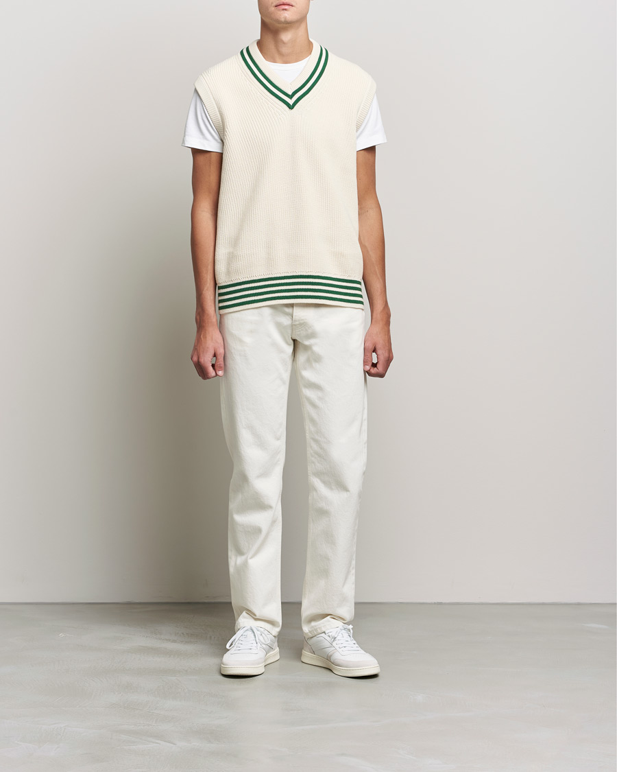 Herr | Tröjor | GANT | Ribbed Cricket Knitted Slipover Creme