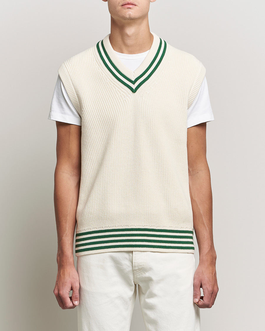 Herr | Tröjor | GANT | Ribbed Cricket Knitted Slipover Creme