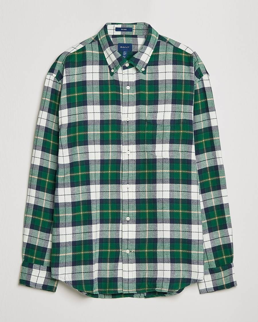 Herr | Skjortor | GANT | Relaxed Textured Checked Shirt Forest Green