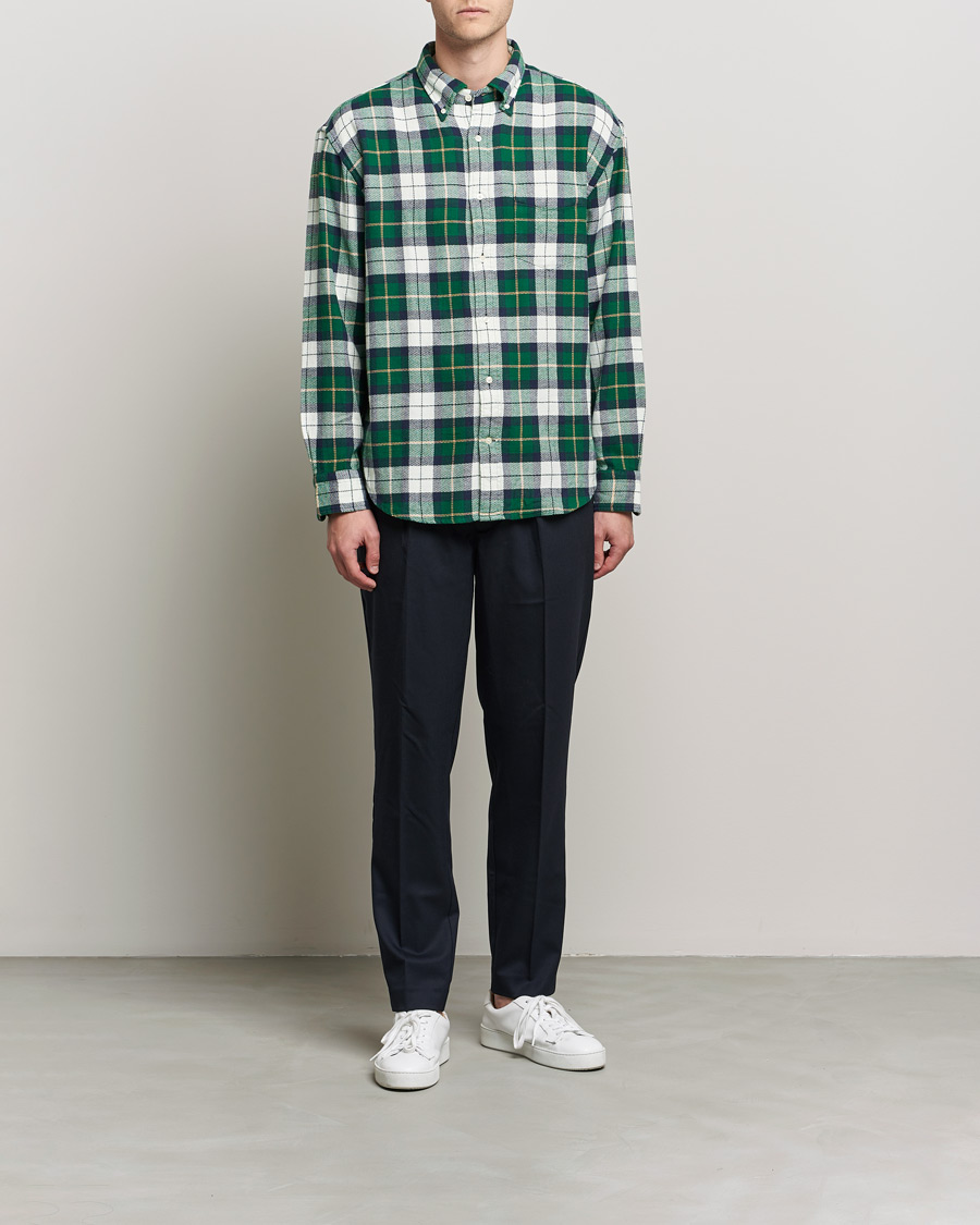 Herr | Skjortor | GANT | Relaxed Textured Checked Shirt Forest Green