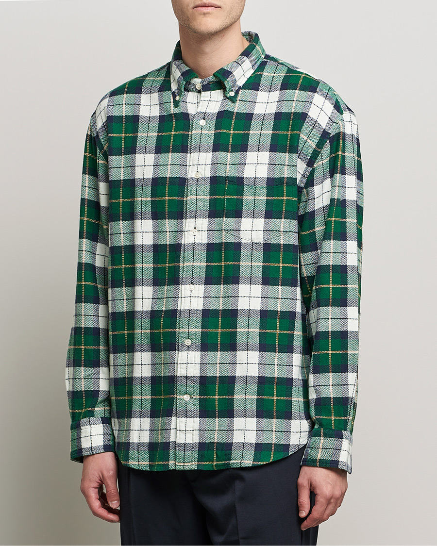 Herr | Skjortor | GANT | Relaxed Textured Checked Shirt Forest Green