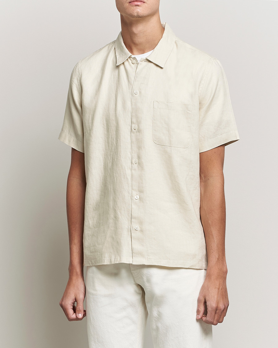 Herr | Skjortor | Samsøe Samsøe | Samsøe & Samsøe Avan Linen Short Sleeve Shirt Oatmeal