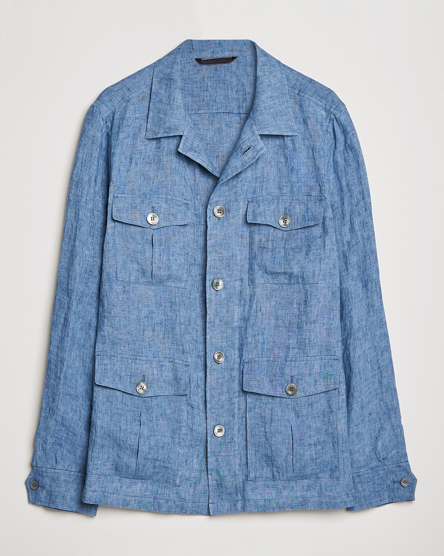 Herr | Skjortor | Oscar Jacobson | Safari Linen Shirt Jacket Smog Blue
