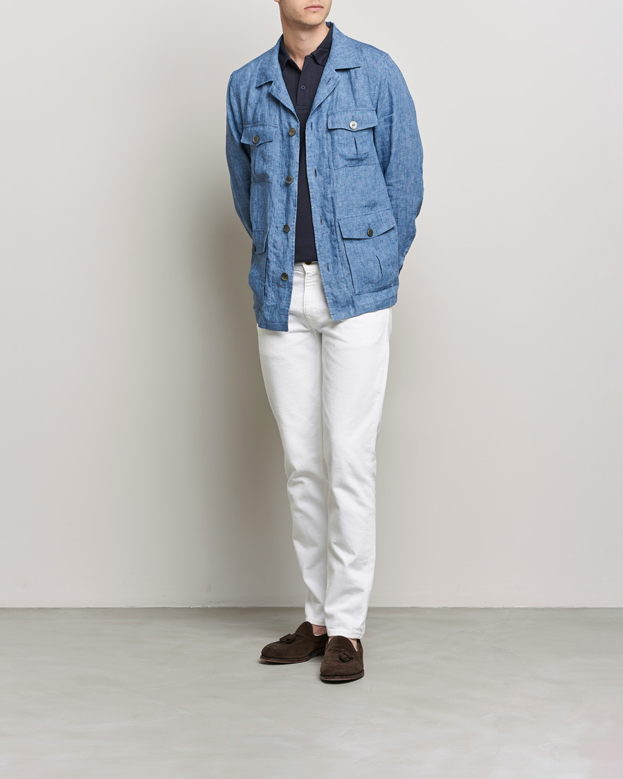 Herr | Skjortor | Oscar Jacobson | Safari Linen Shirt Jacket Smog Blue