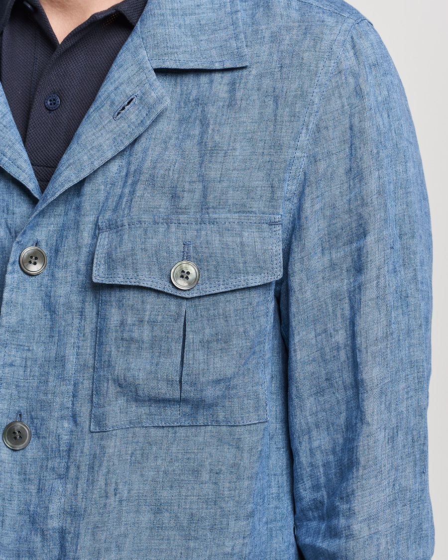 Herr | Skjortor | Oscar Jacobson | Safari Linen Shirt Jacket Smog Blue