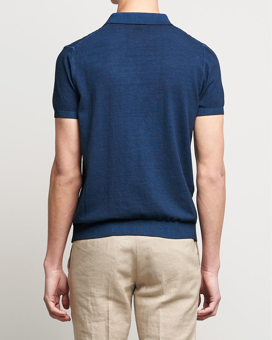 Herr | Pikéer | Oscar Jacobson | Bard Knitted Cotton Crepe Polo Washed Blue