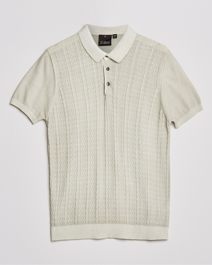 Herr | Pikéer | Oscar Jacobson | Bard Knitted Cotton Crepe Polo Creme