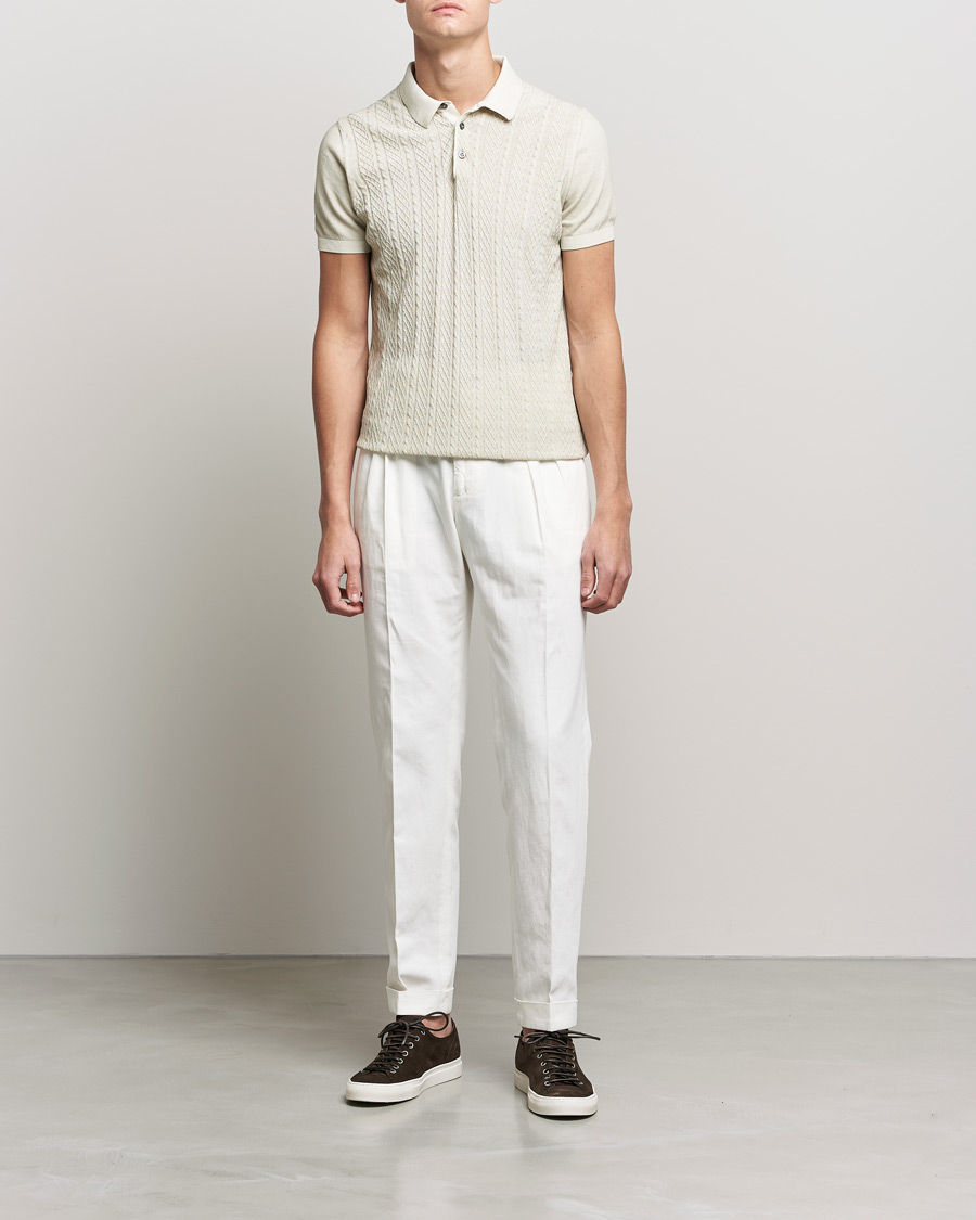 Herr | Pikéer | Oscar Jacobson | Bard Knitted Cotton Crepe Polo Creme