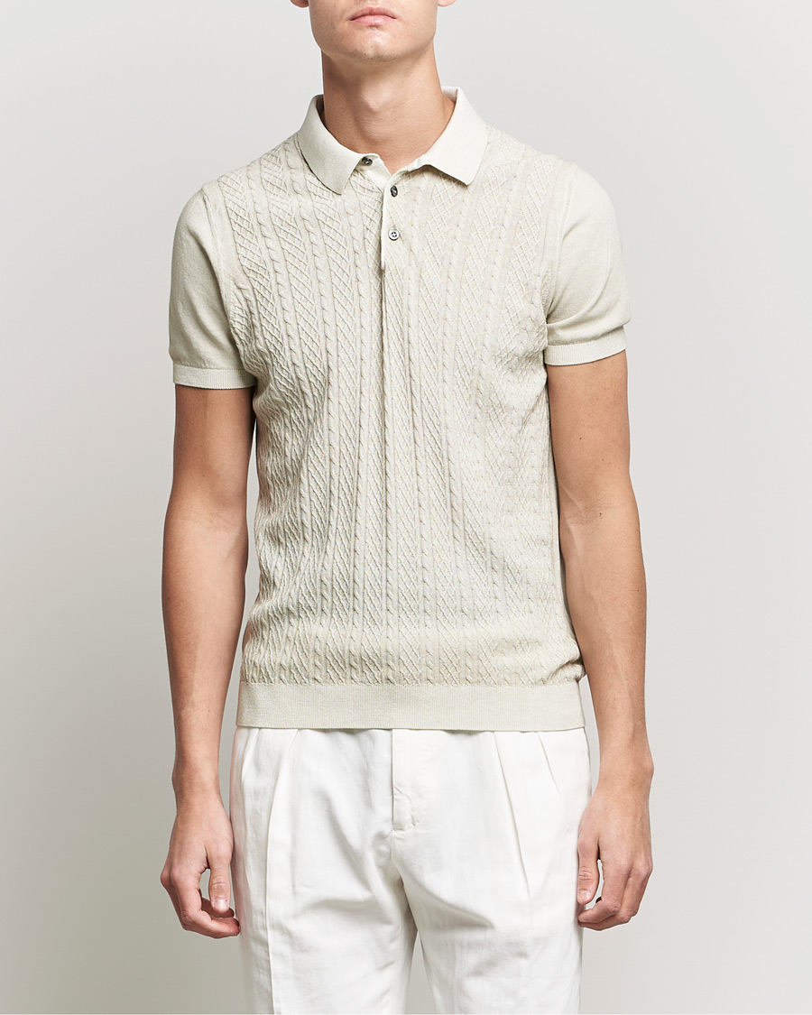 Herr | Pikéer | Oscar Jacobson | Bard Knitted Cotton Crepe Polo Creme