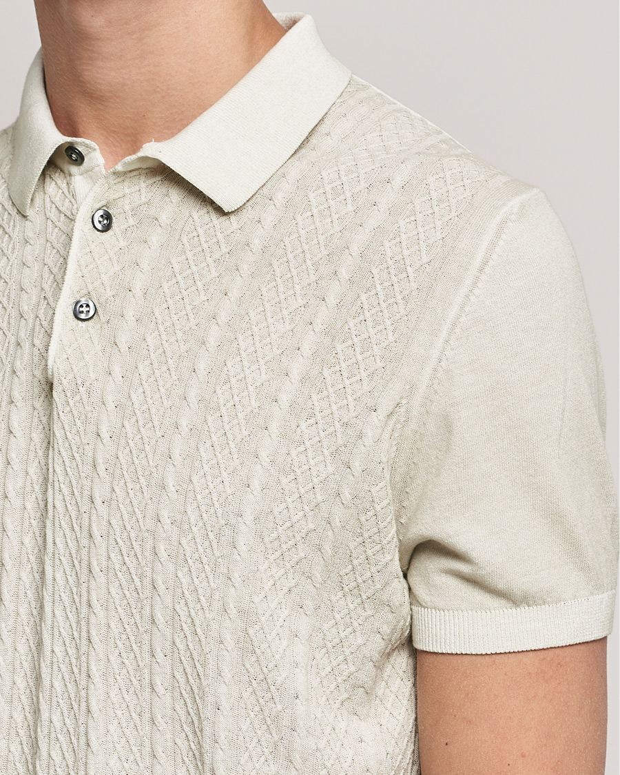 Herr | Pikéer | Oscar Jacobson | Bard Knitted Cotton Crepe Polo Creme