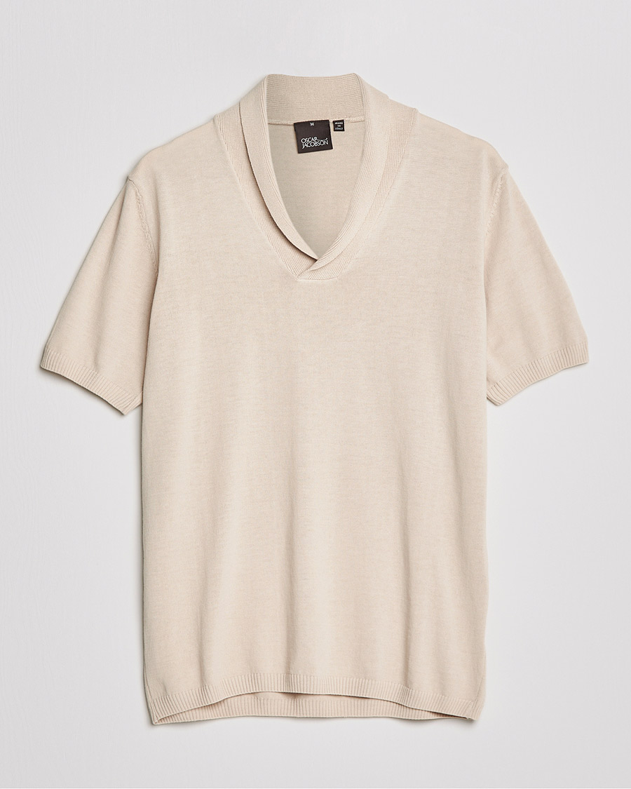 Herr | Pikéer | Oscar Jacobson | Rollo GD Shawl Collar Cotton Polo Beige