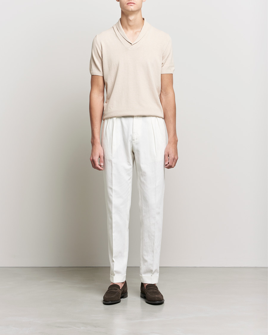 Herr | Pikéer | Oscar Jacobson | Rollo GD Shawl Collar Cotton Polo Beige