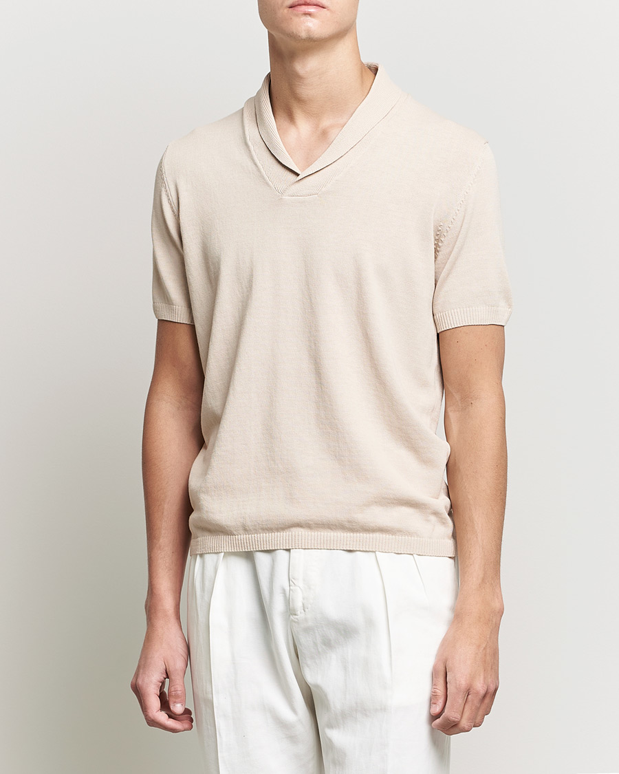 Herr | Pikéer | Oscar Jacobson | Rollo GD Shawl Collar Cotton Polo Beige