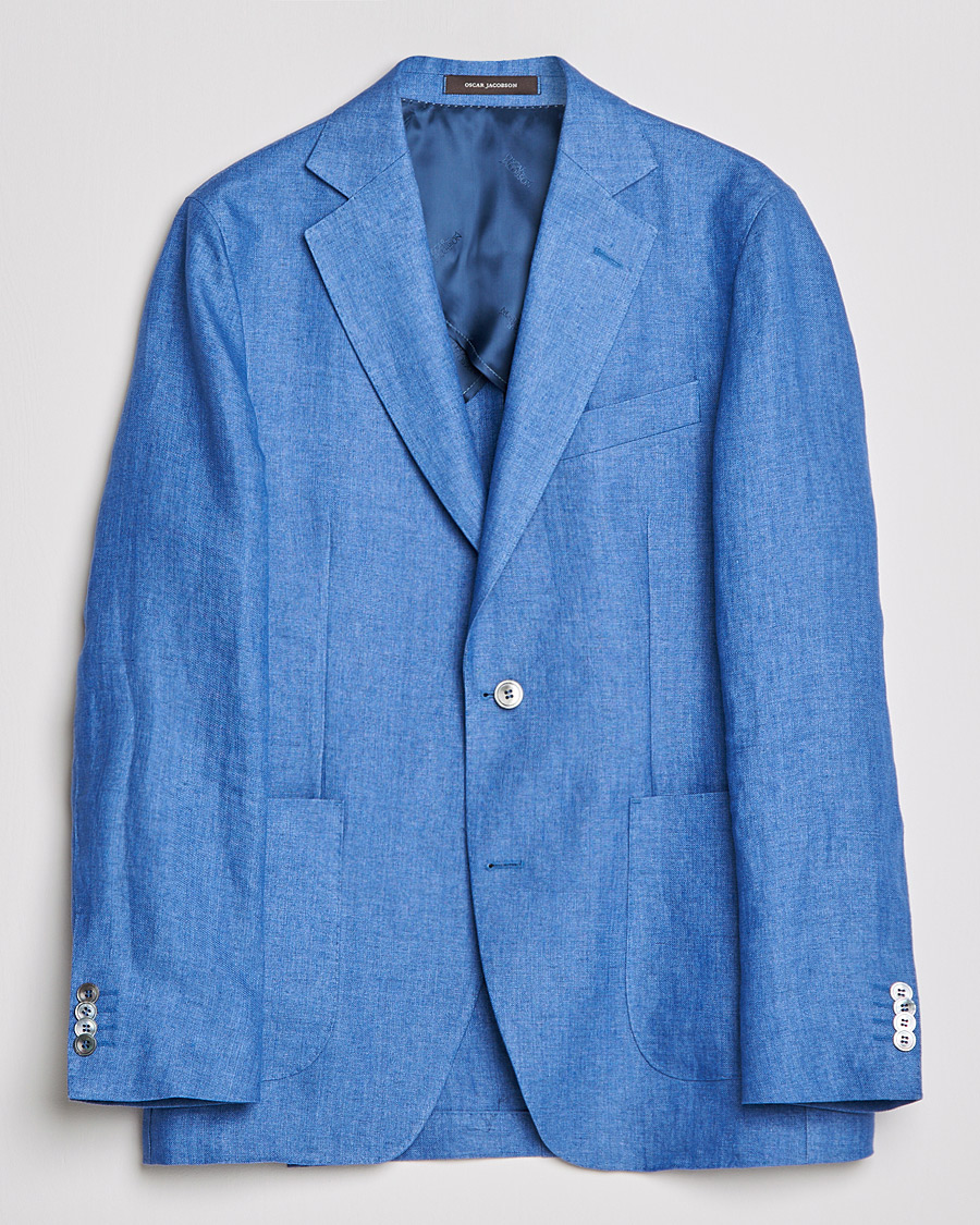 Herr | Kavajer | Oscar Jacobson | Ferry Soft Patch Pocket Linen Blazer Light Blue