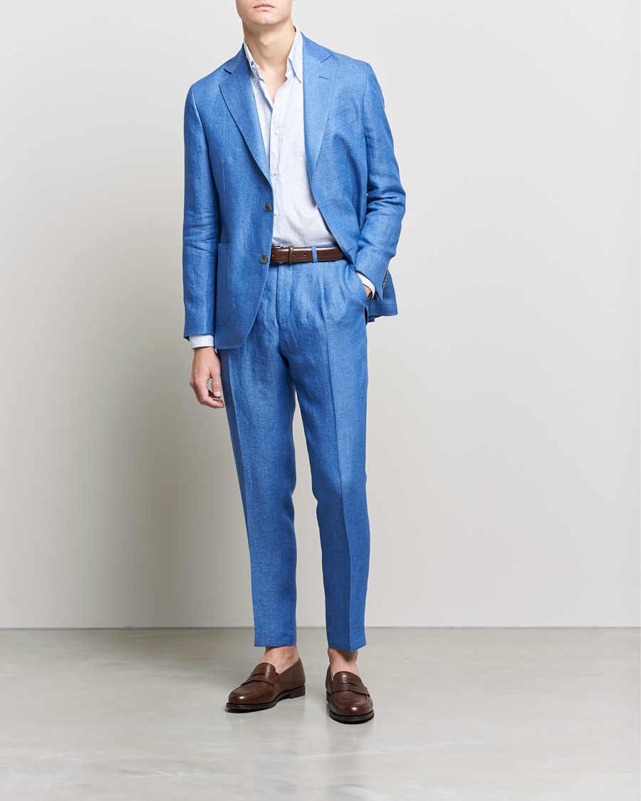 Herr | Kavajer | Oscar Jacobson | Ferry Soft Patch Pocket Linen Blazer Light Blue