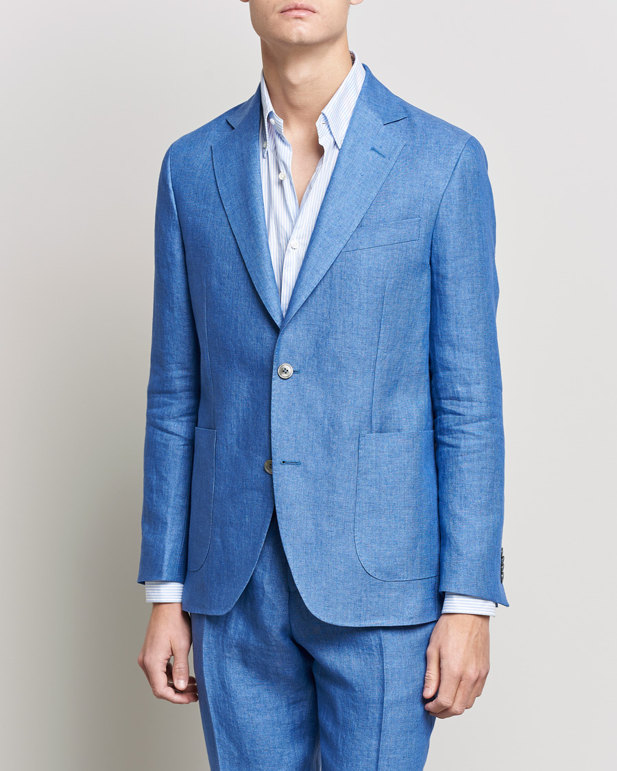 Herr | Kavajer | Oscar Jacobson | Ferry Soft Patch Pocket Linen Blazer Light Blue