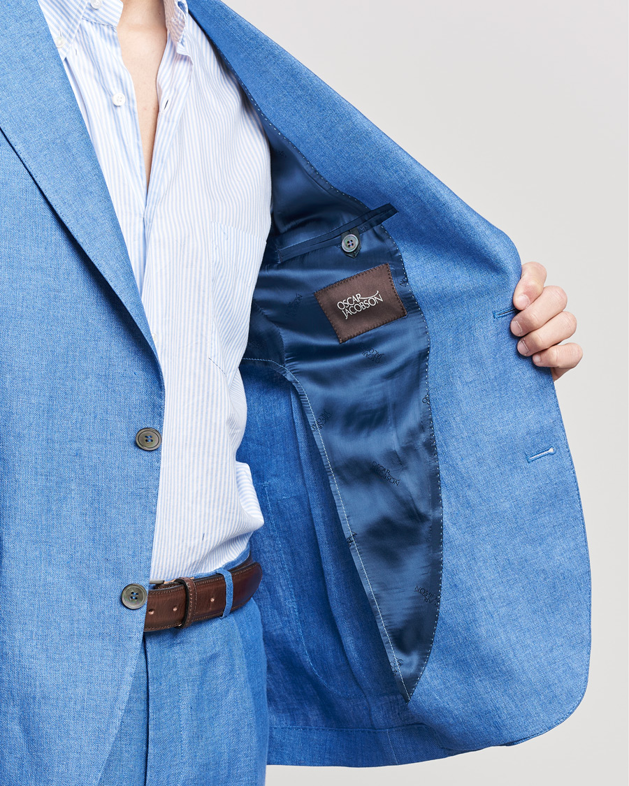 Herr | Kavajer | Oscar Jacobson | Ferry Soft Patch Pocket Linen Blazer Light Blue