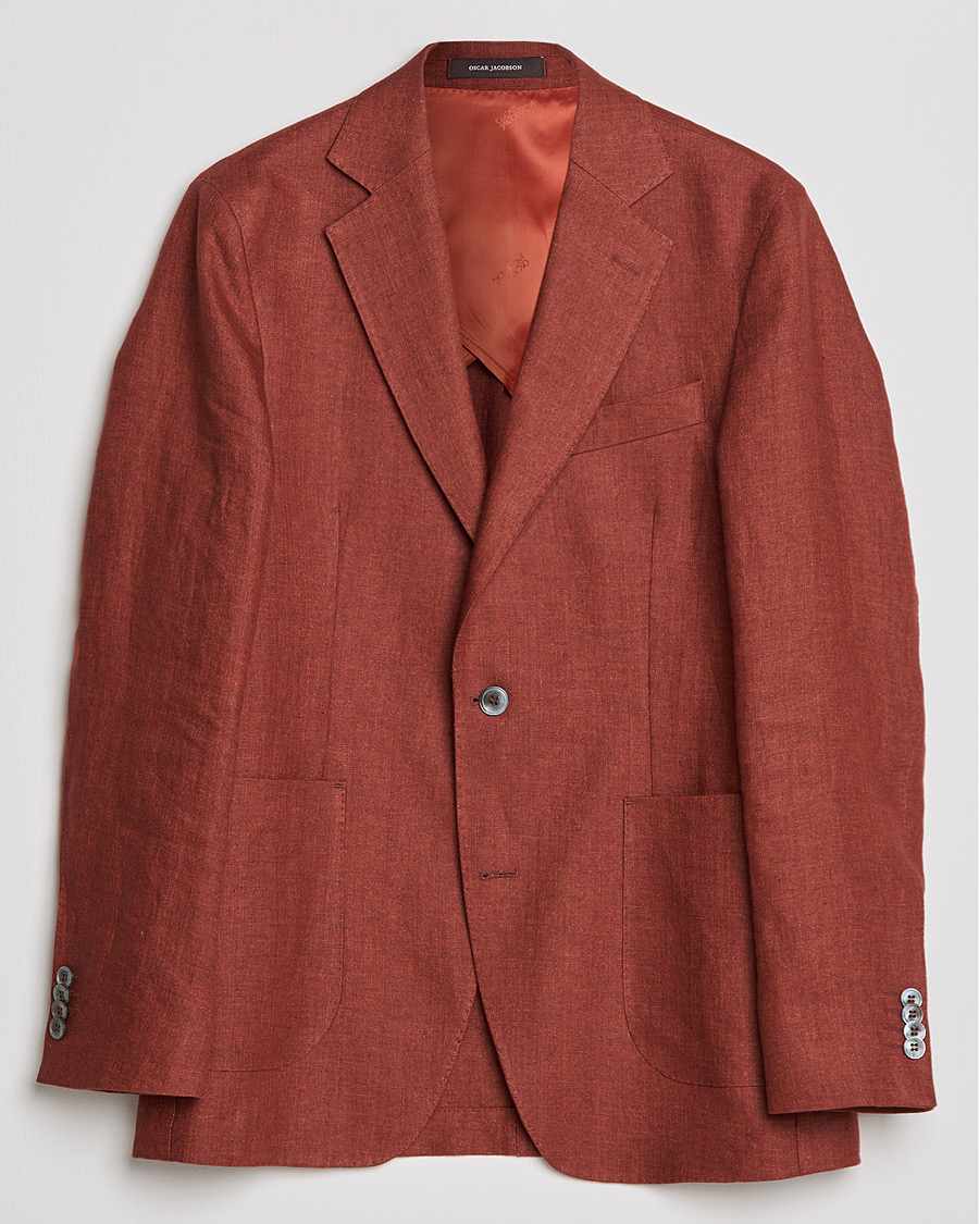 Herr | Kavajer | Oscar Jacobson | Ferry Soft Patch Pocket Linen Blazer Rust