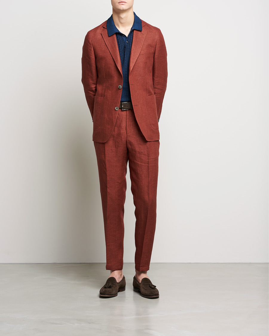 Herr | Kavajer | Oscar Jacobson | Ferry Soft Patch Pocket Linen Blazer Rust