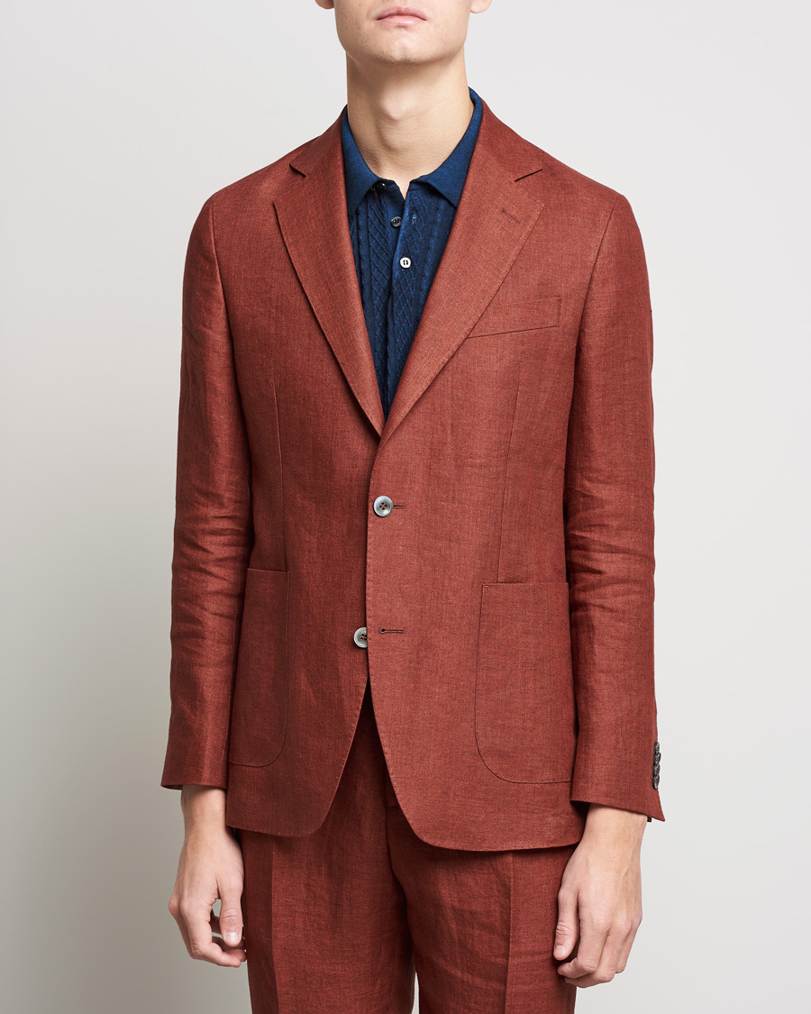 Herr | Kavajer | Oscar Jacobson | Ferry Soft Patch Pocket Linen Blazer Rust