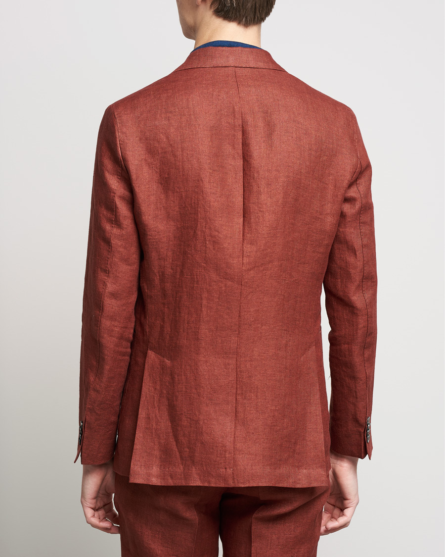 Herr | Kavajer | Oscar Jacobson | Ferry Soft Patch Pocket Linen Blazer Rust