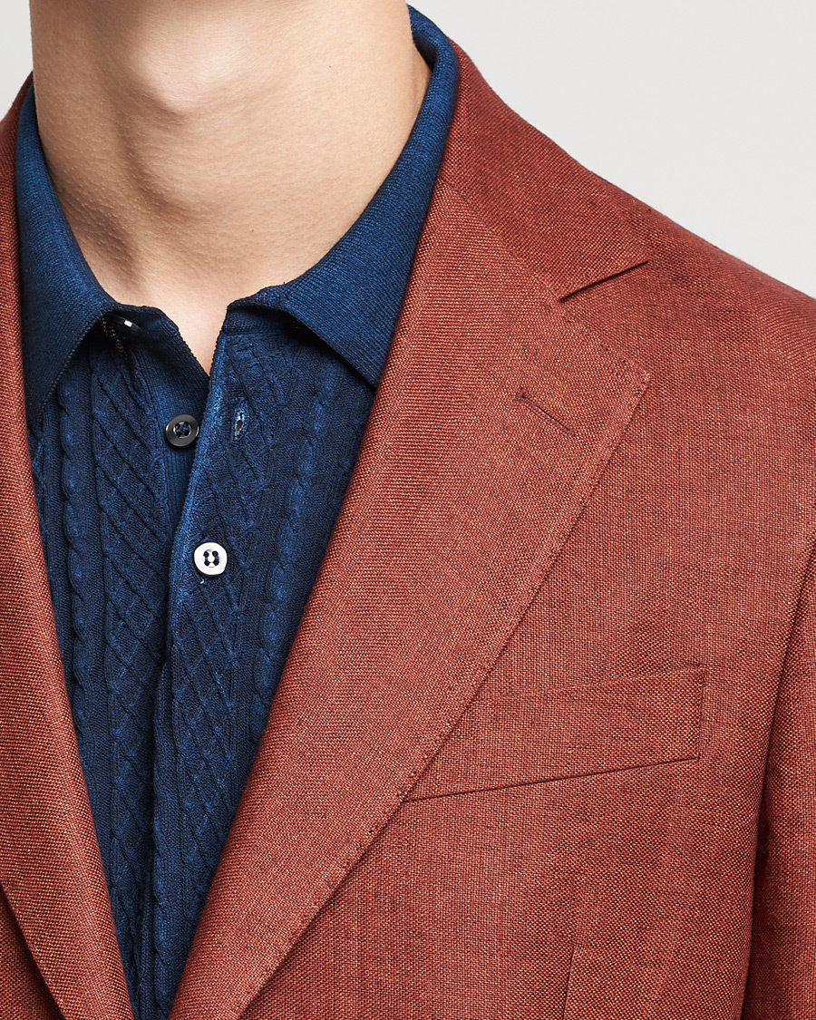 Herr | Kavajer | Oscar Jacobson | Ferry Soft Patch Pocket Linen Blazer Rust
