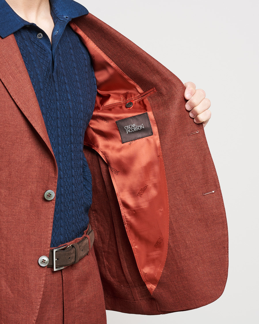 Herr | Kavajer | Oscar Jacobson | Ferry Soft Patch Pocket Linen Blazer Rust