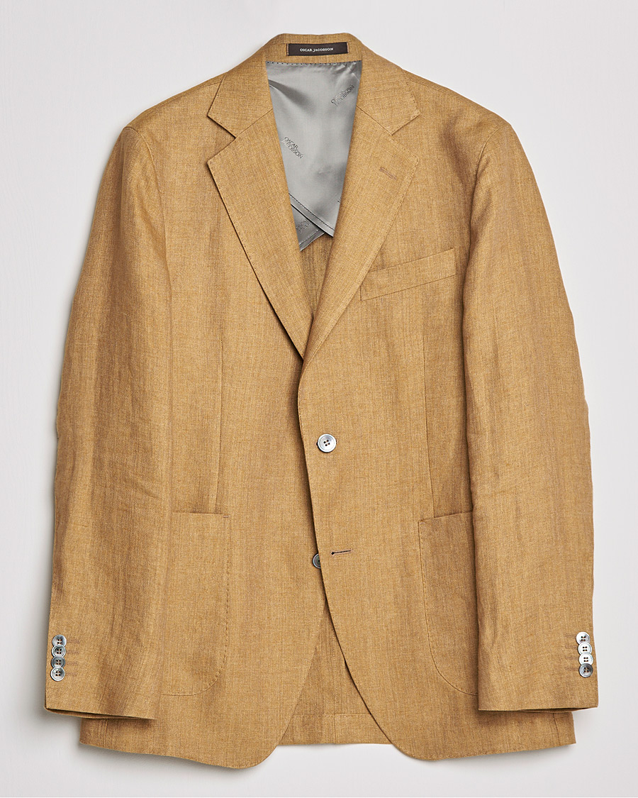 Herr | Kavajer | Oscar Jacobson | Ferry Soft Patch Pocket Linen Blazer Dusky Yellow