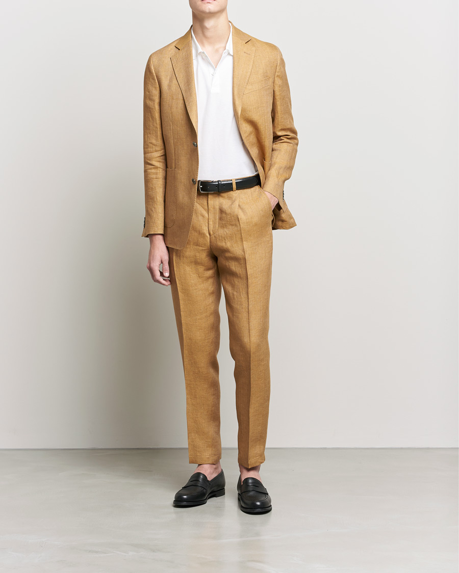 Herr | Kavajer | Oscar Jacobson | Ferry Soft Patch Pocket Linen Blazer Dusky Yellow