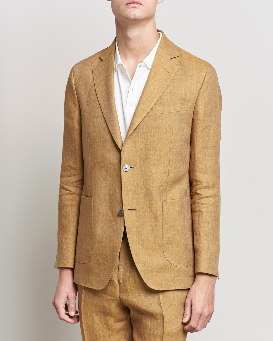 Herr | Kavajer | Oscar Jacobson | Ferry Soft Patch Pocket Linen Blazer Dusky Yellow