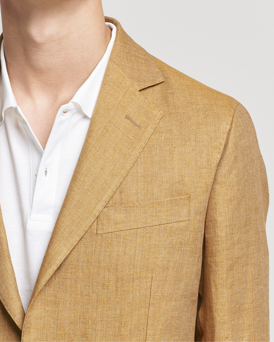 Herr | Kavajer | Oscar Jacobson | Ferry Soft Patch Pocket Linen Blazer Dusky Yellow