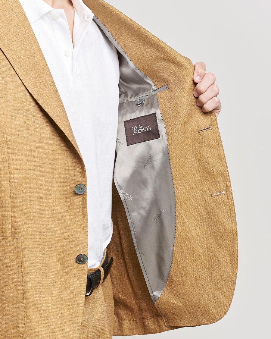 Herr | Kavajer | Oscar Jacobson | Ferry Soft Patch Pocket Linen Blazer Dusky Yellow