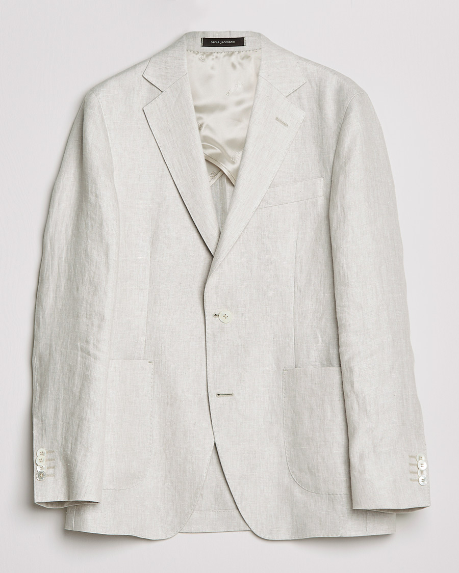 Herr | Kavajer | Oscar Jacobson | Ferry Soft Patch Pocket Linen Blazer Creme
