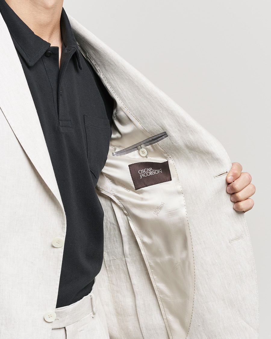 Herr | Kavajer | Oscar Jacobson | Ferry Soft Patch Pocket Linen Blazer Creme